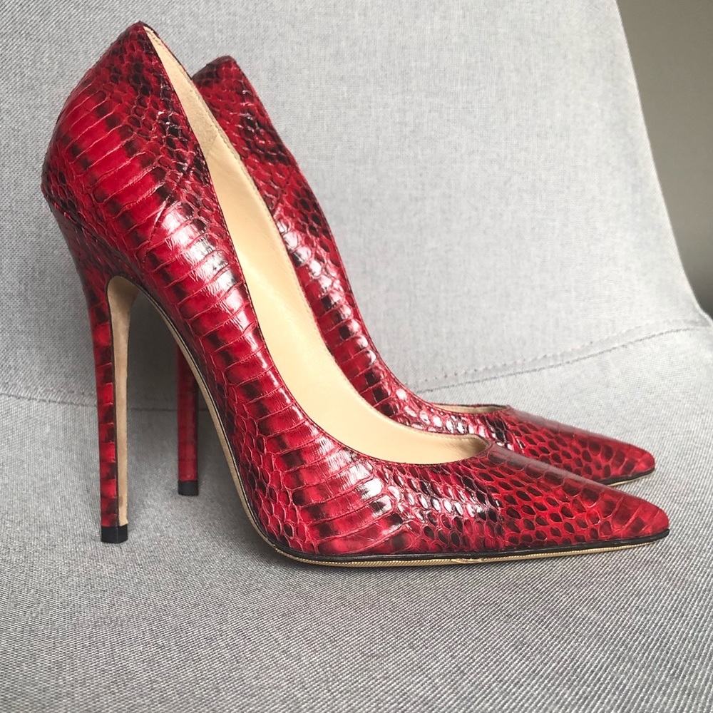 🔥Jimmy Choo Anouk Elaphe Red Snake Skin heels 37